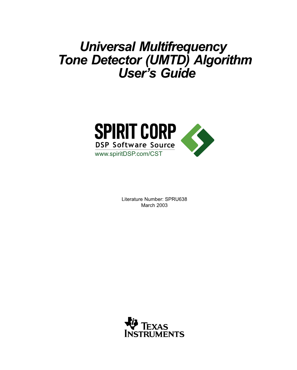 Universal Multifrequency Tone Detector (UMTD) Algorithm User’S Guide