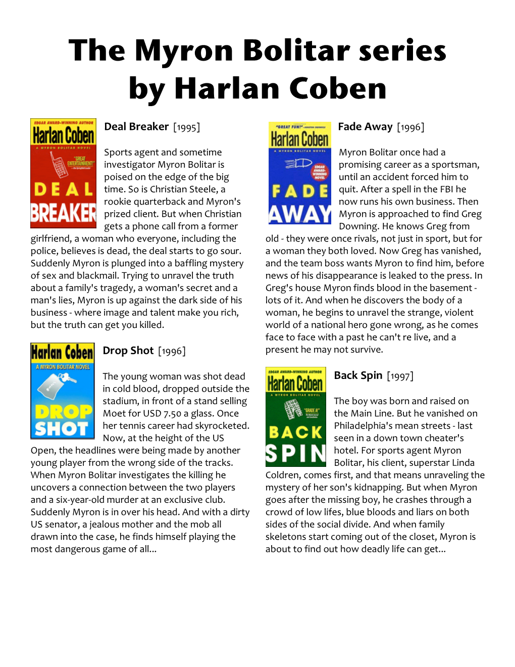 The Myron Bolitar Series by Harlan Coben