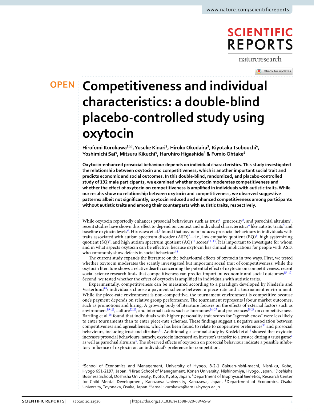 Competitiveness and Individual Characteristics