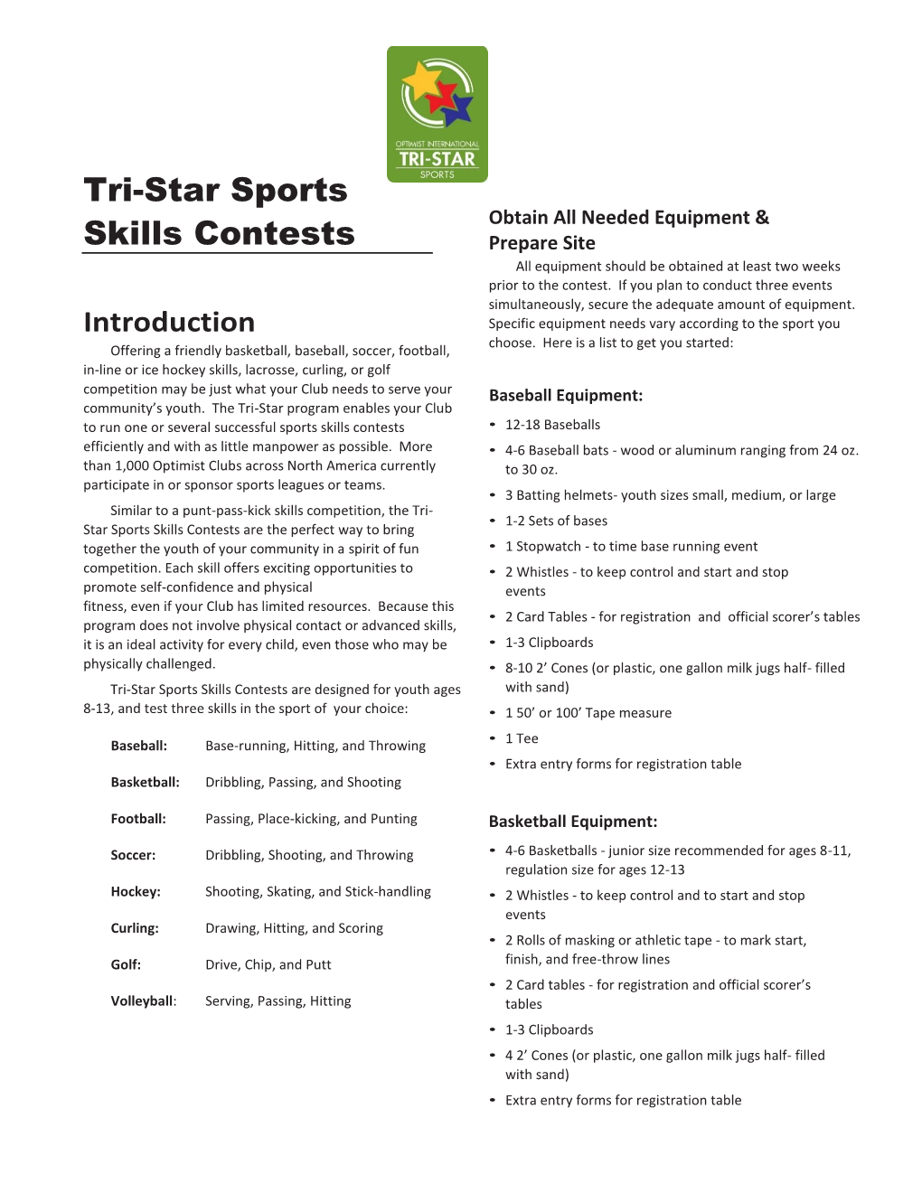 Tri-Star Sports Skills Contests