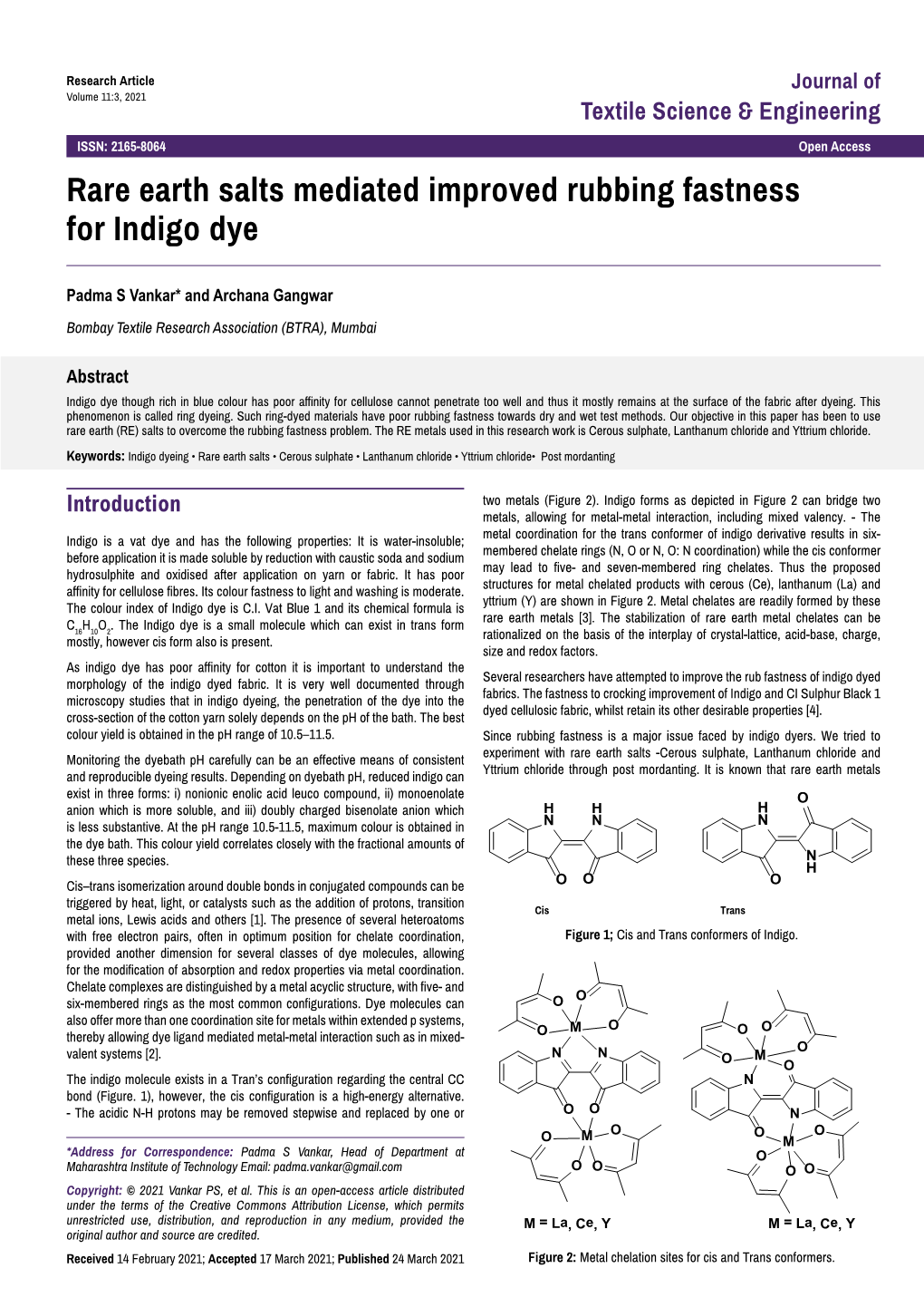 Rare Earth Salts Mediated Improved Rubbing Fastness for Indigo Dye