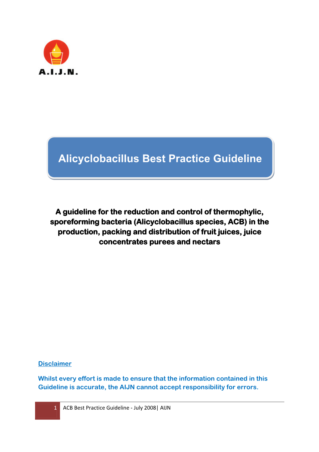 Alicyclobacillus Best Practice Guideline