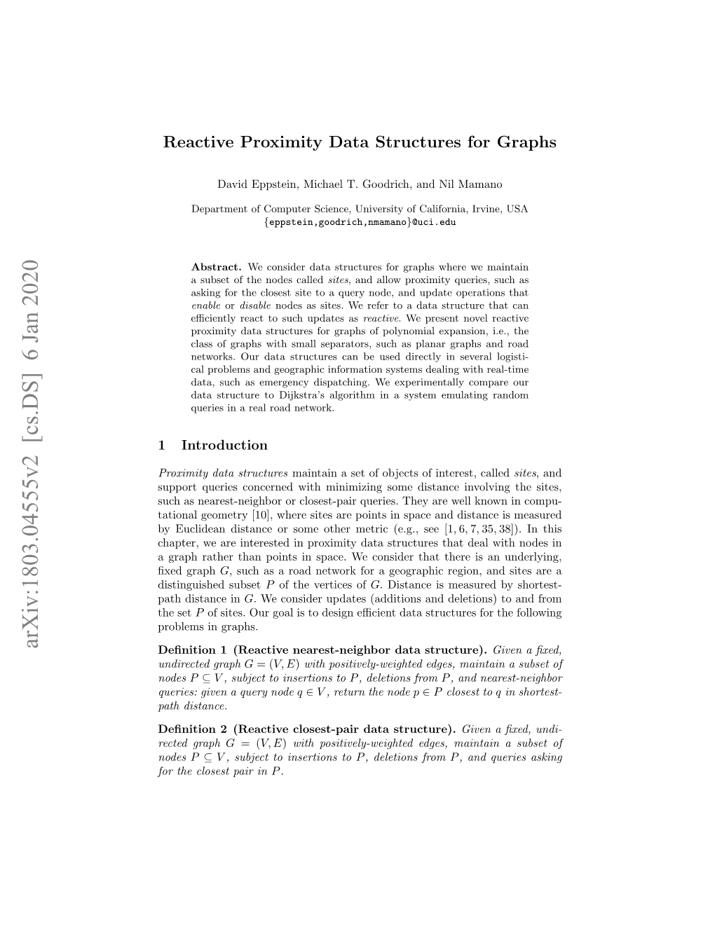 Reactive Proximity Data Structures for Graphs