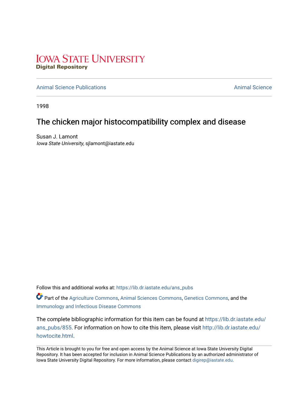The Chicken Major Histocompatibility Complex and Disease