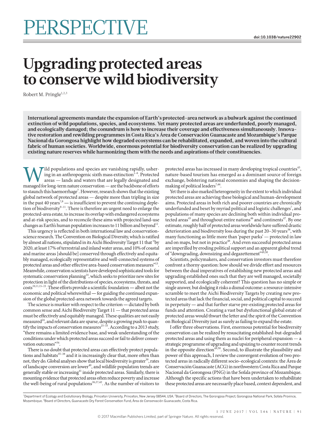 Upgrading Protected Areas to Conserve Wild Biodiversity – Nature