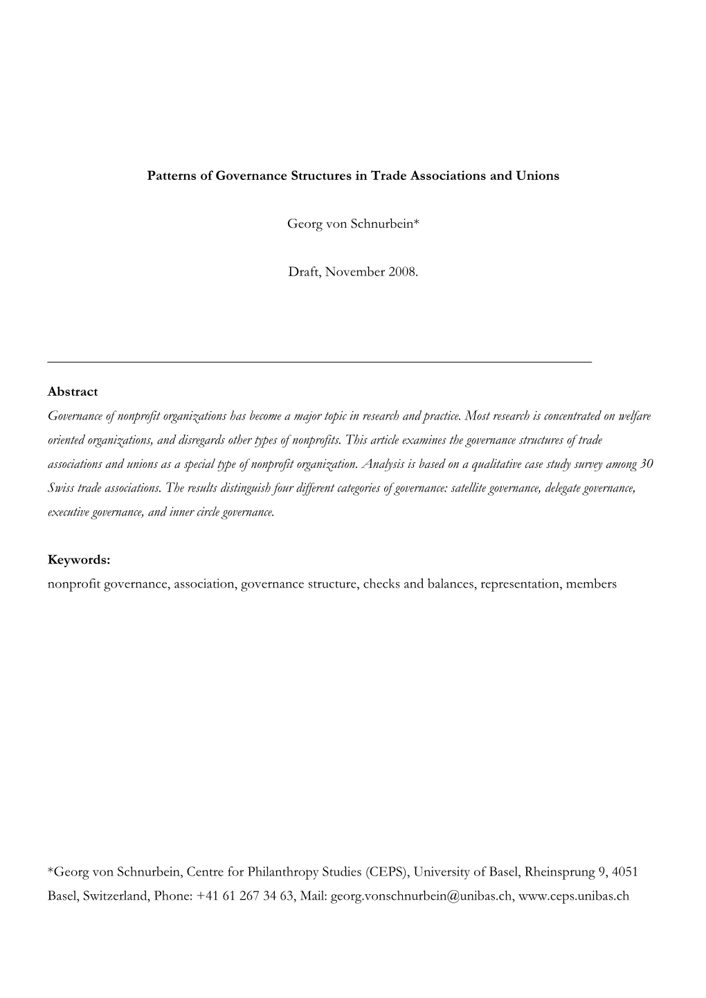 Patterns of Governance Structures in Trade Associations and Unions