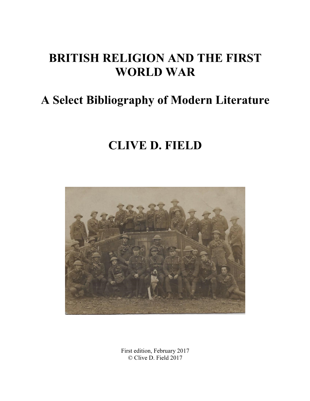 First World War Religion Bibliography Edn 1