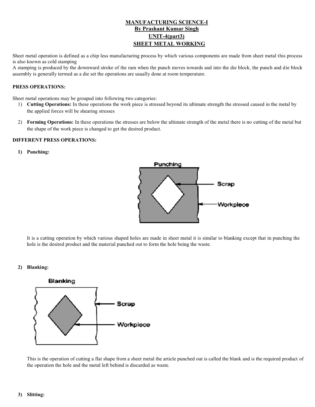 MANUFACTURING SCIENCE-I by Prashant Kumar Singh UNIT-4(Part3) SHEET METAL WORKING