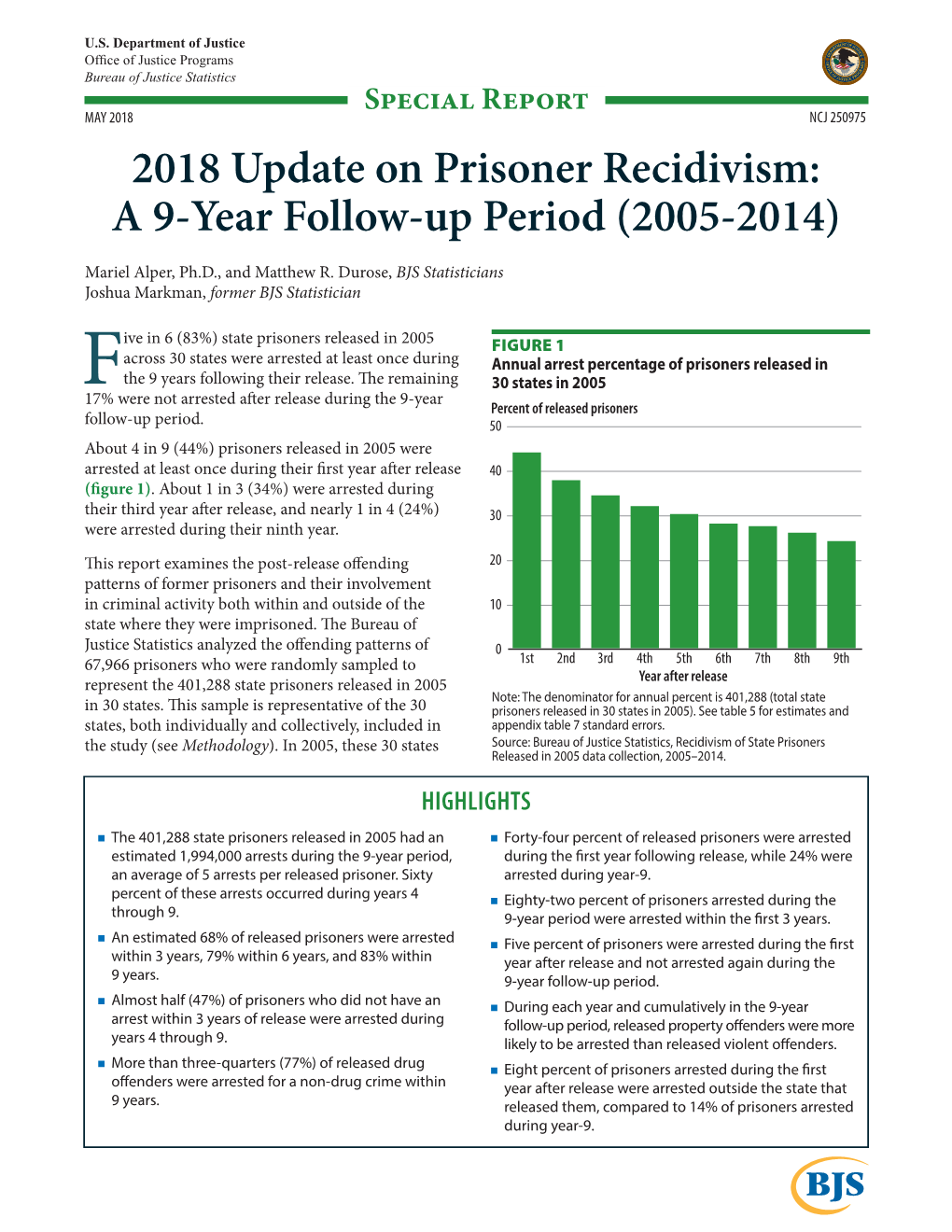 2018 Update on Prisoner Recidivism: a 9-Year Follow-Up Period (2005-2014)