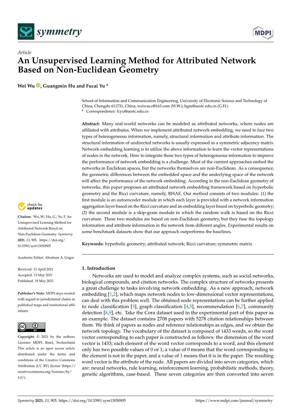 An Unsupervised Learning Method for Attributed Network Based on Non-Euclidean Geometry