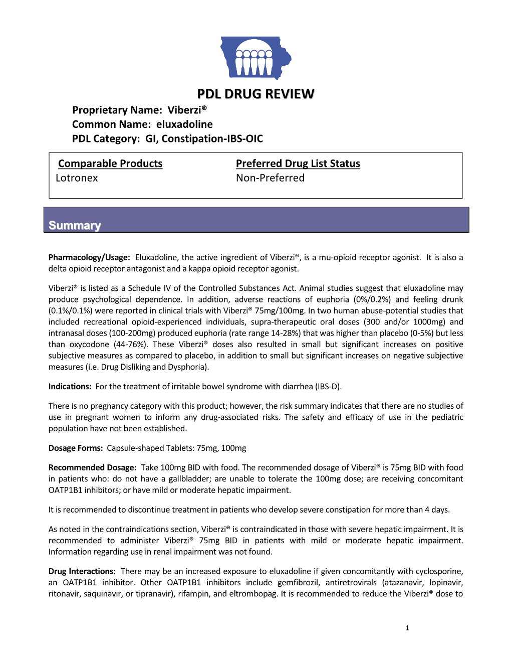 Viberzi® Common Name: Eluxadoline PDL Category: GI, Constipation-IBS-OIC