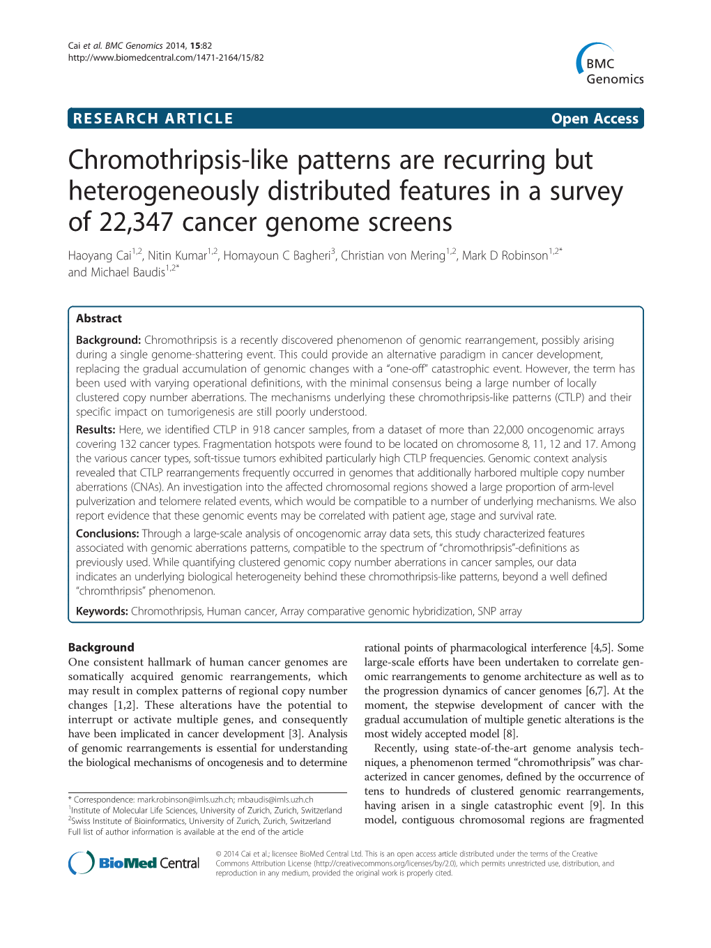 Chromothripsis-Like Patterns Are Recurring but Heterogeneously