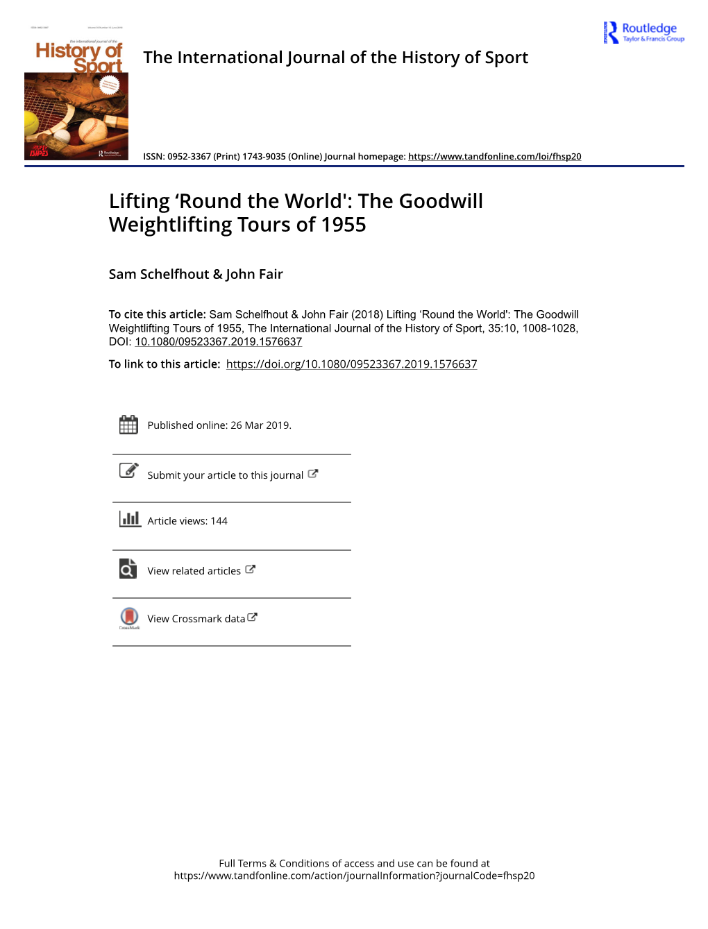 Lifting 'Round the World': the Goodwill Weightlifting Tours of 1955
