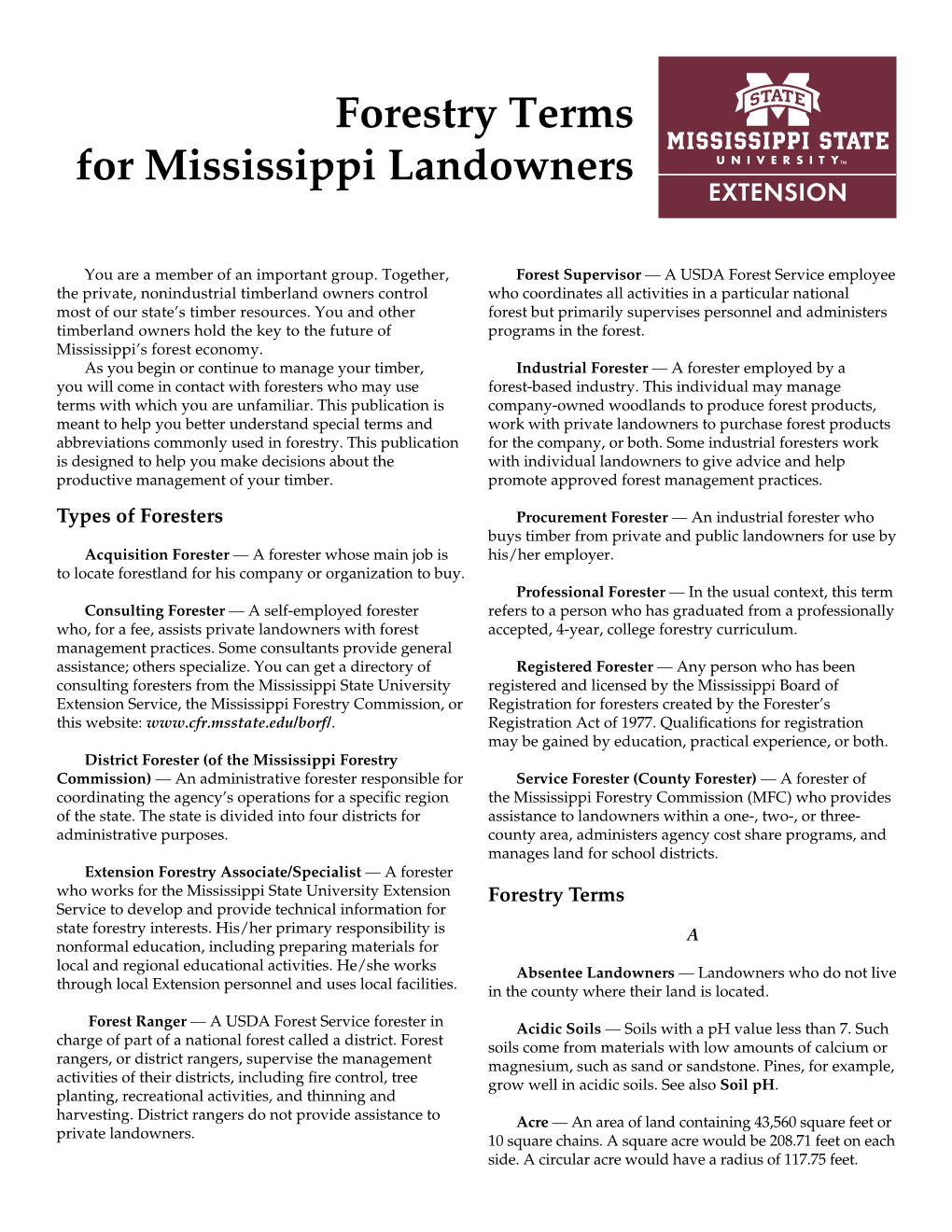 Forestry Terms for Mississippi Landowners