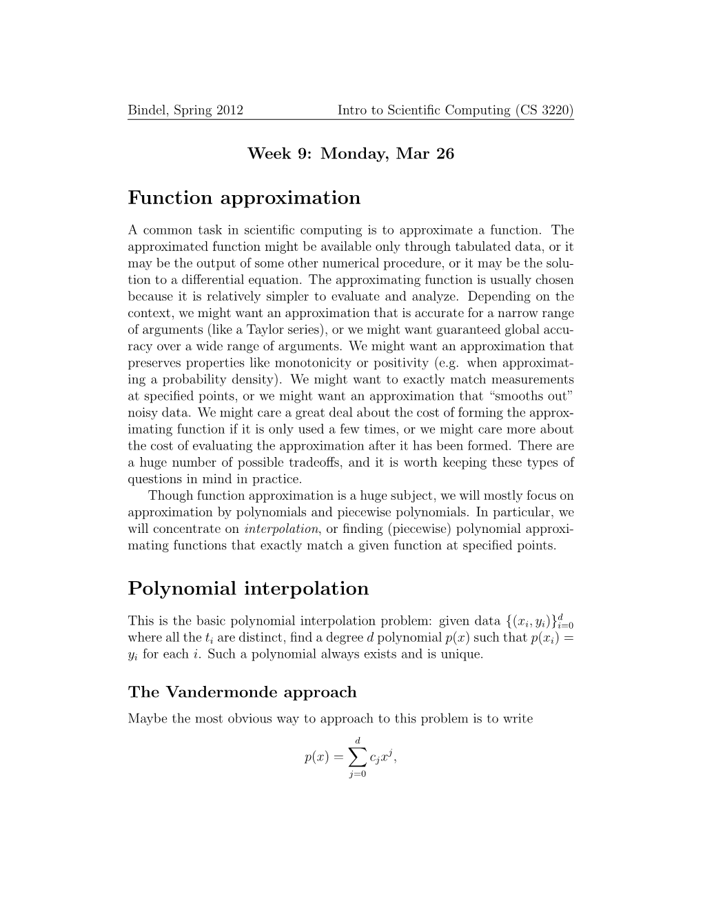 Function Approximation Polynomial Interpolation