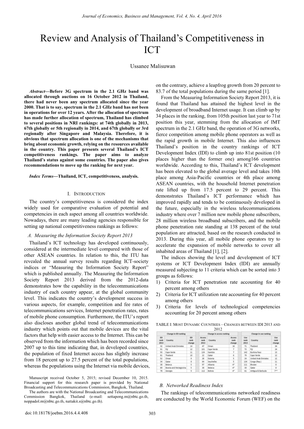 Review and Analysis of Thailand's Competitiveness In