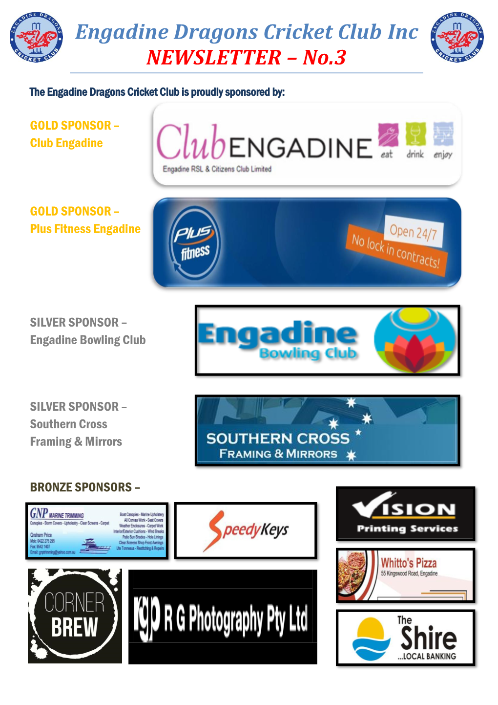 Engadine Dragons Cricket Club Inc NEWSLETTER – No.3