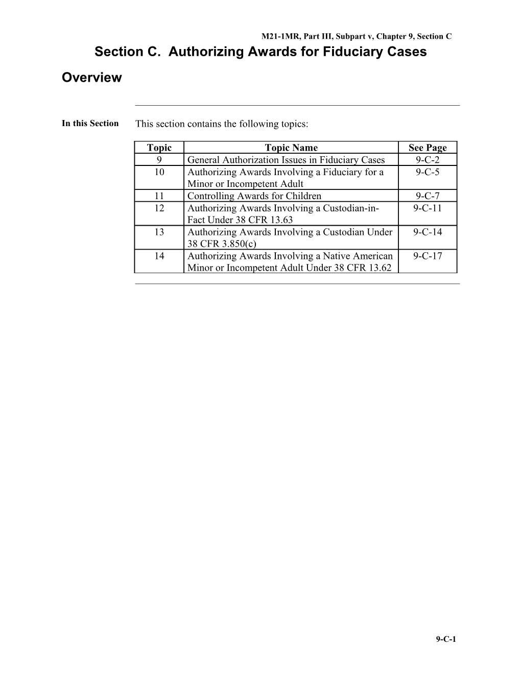 Part III, Subpart V, Chapter 9, Section C. Authorizing Awards for Fiduciary Cases