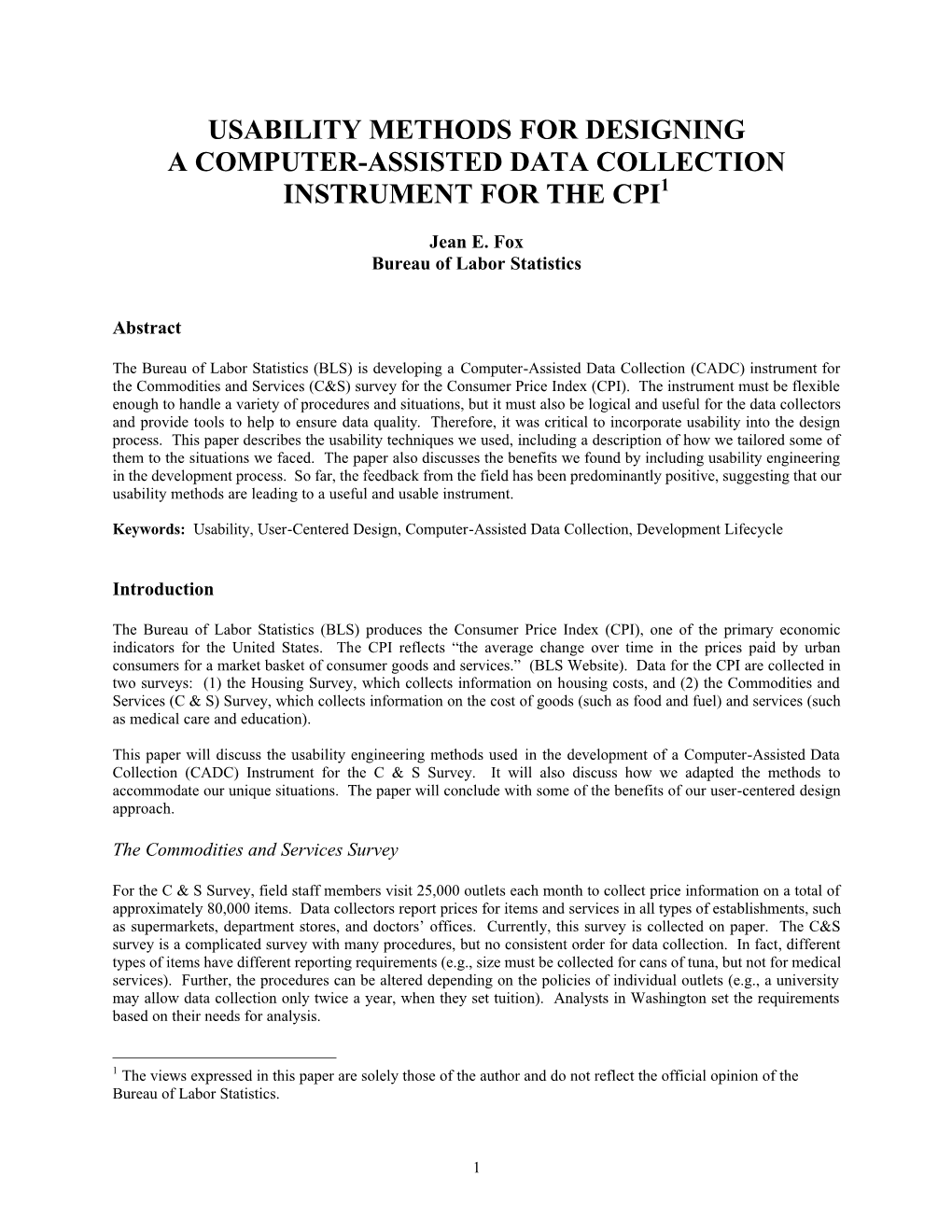 Usability Methods for Designing a Computer-Assisted Data Collection Instrument for the Cpi1