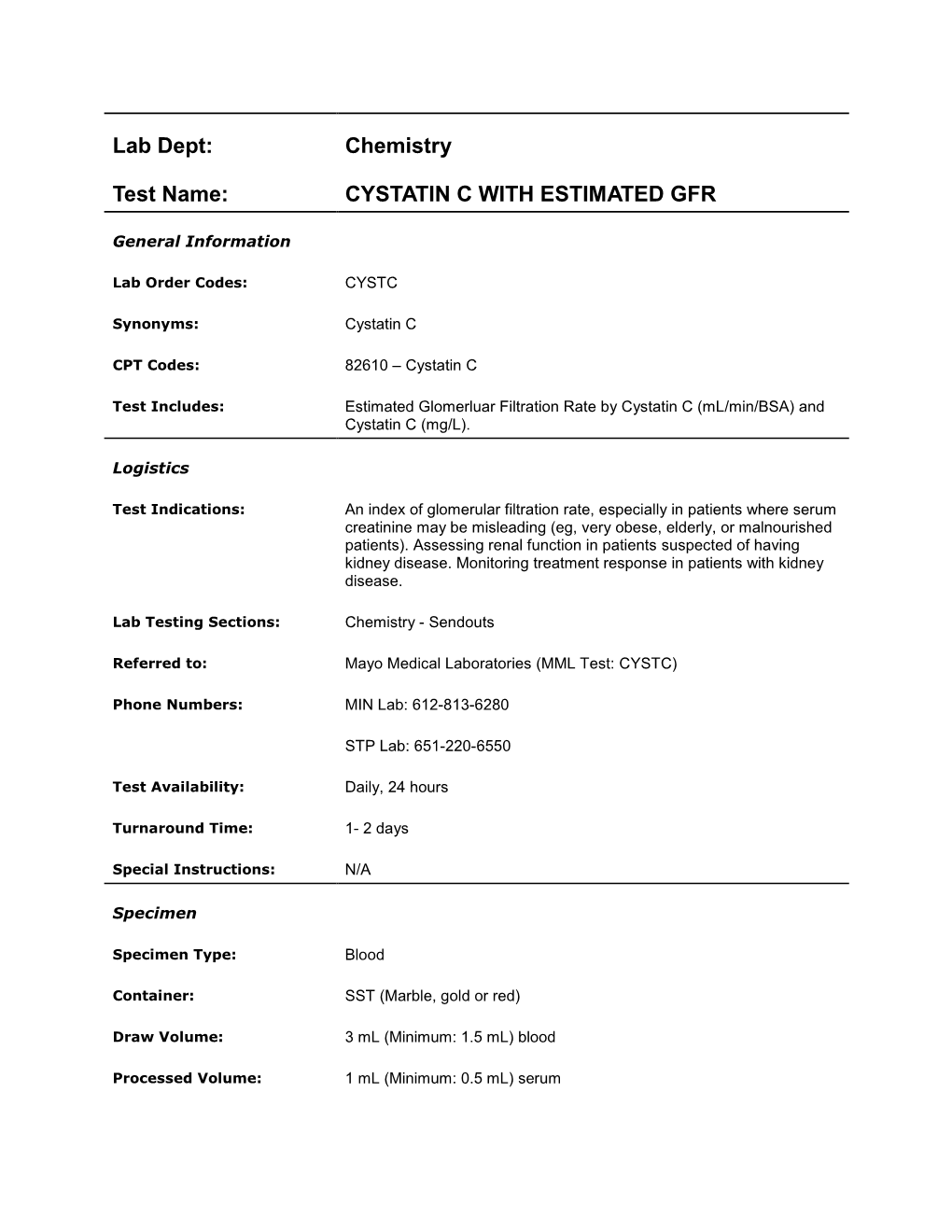 Cystatin C with Estimated Gfr