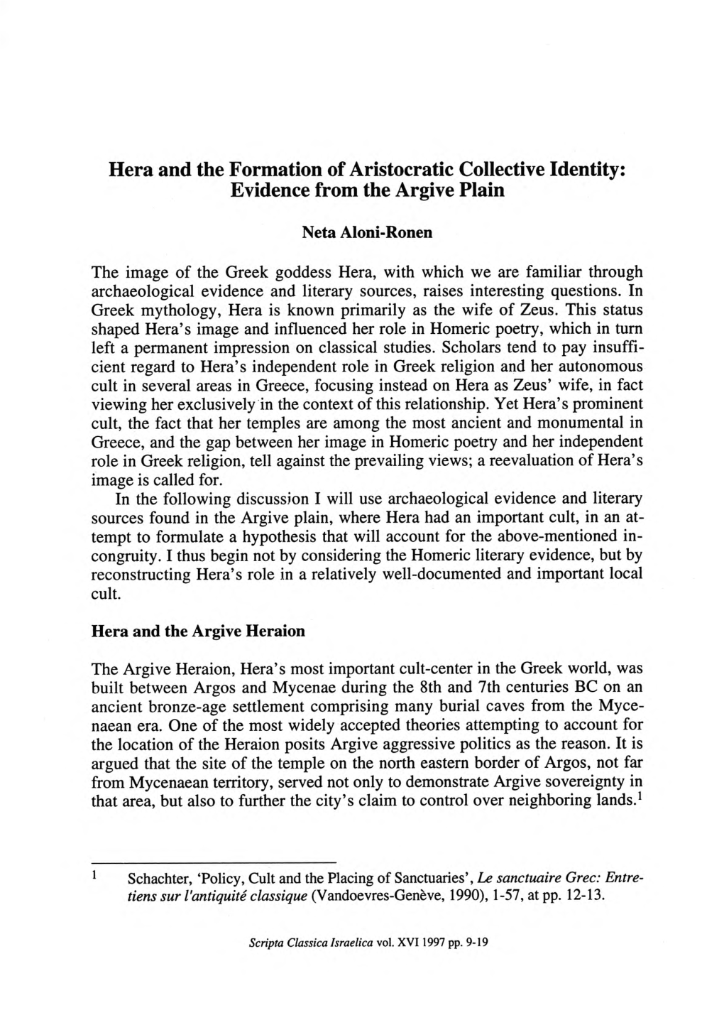 Hera and the Formation of Aristocratic Collective Identity: Evidence from the Argive Plain