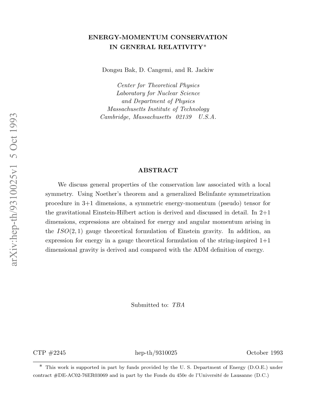 Energy-Momentum Conservation in General Relativity