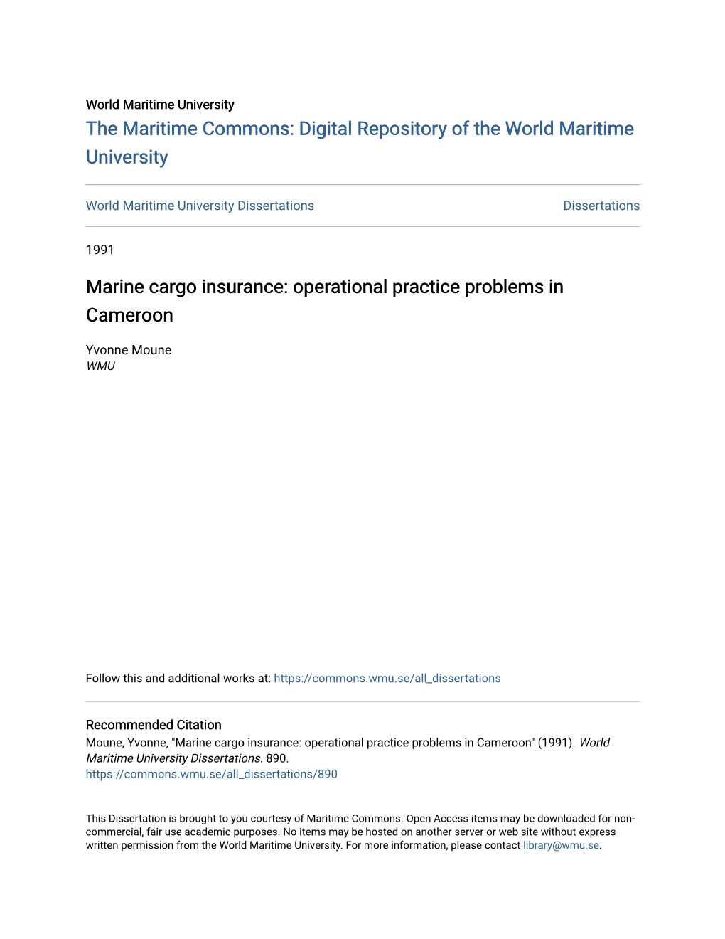 Marine Cargo Insurance: Operational Practice Problems in Cameroon