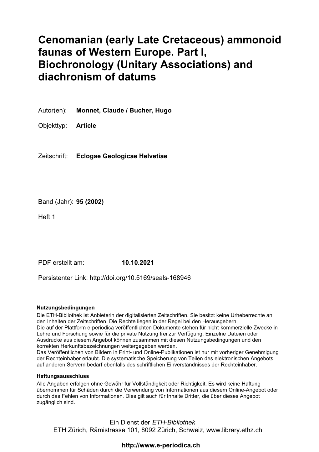 (Early Late Cretaceous) Ammonoid Faunas of Western Europe. Part I, Biochronology (Unitary Associations) and Diachronism of Datums