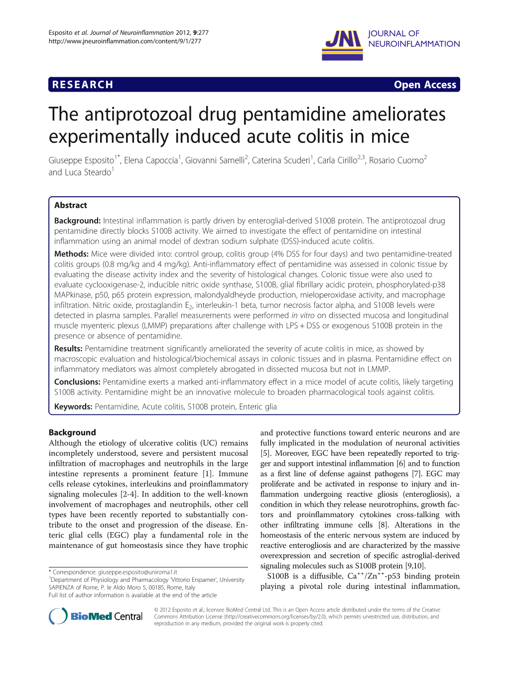 The Antiprotozoal Drug Pentamidine Ameliorates Experimentally Induced