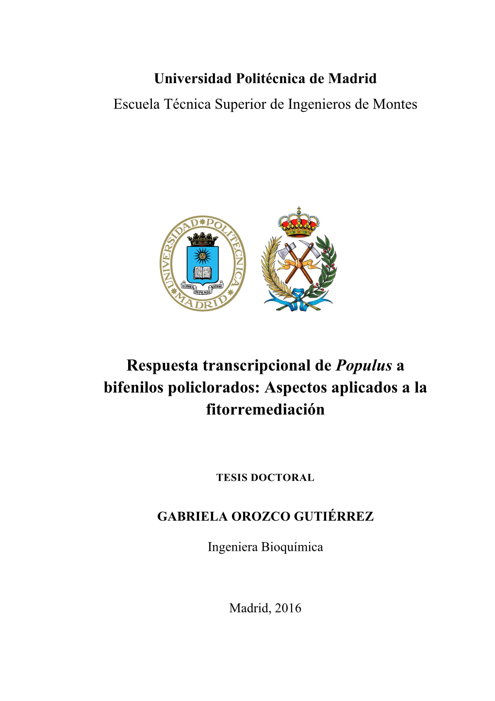 Respuesta Transcripcional De Populus a Bifenilos Policlorados: Aspectos Aplicados a La Fitorremediación