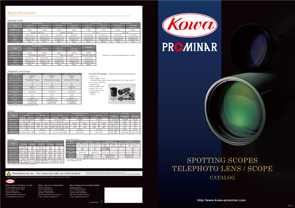 SPOTTING SCOPES TELEPHOTO LENS / SCOPE Before Using the Product, Be Certain to Carefully Read the Instruction Manual