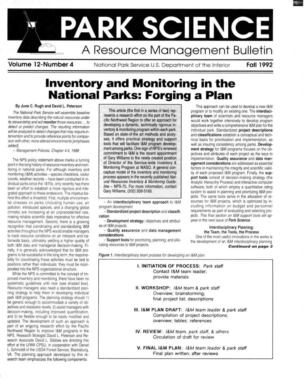 Fall 1992 Inventory and Monitoring in the Nationa I Parks: Forgil G a Plan Byjune C