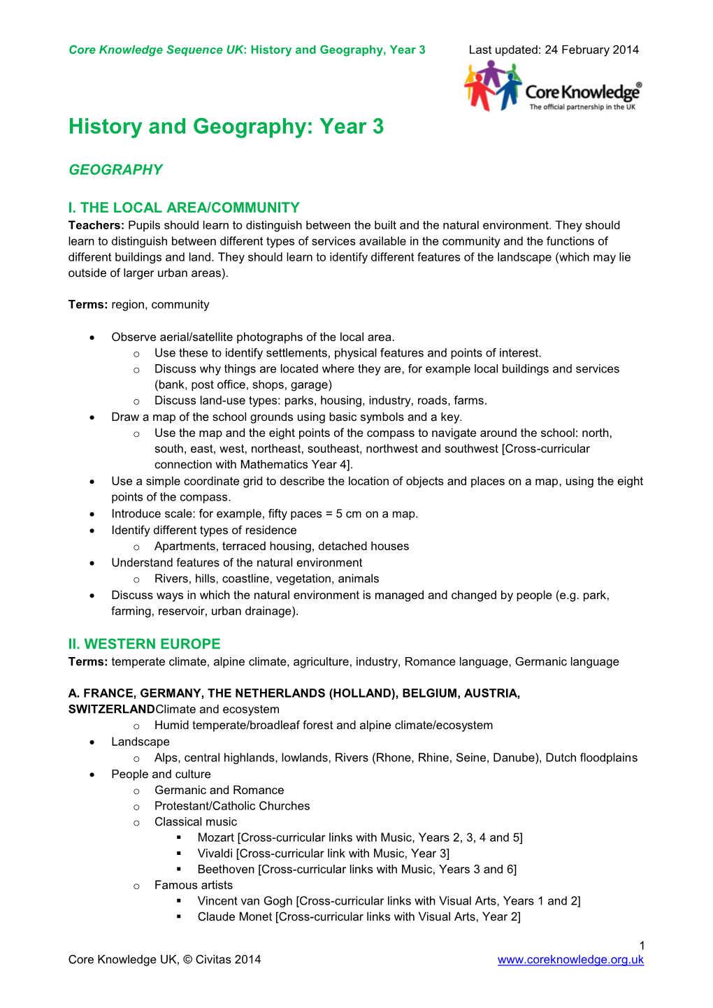 Core Knowledge Sequence UK: History and Geography, Year 3 Last Updated: 24 February 2014