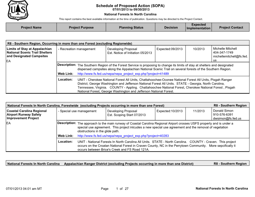 Schedule of Proposed Action (SOPA)