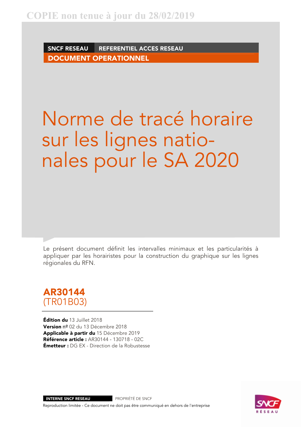 Normes De Tracé Horaire Sur Les Lignes Nationales Pour Le SA 2020