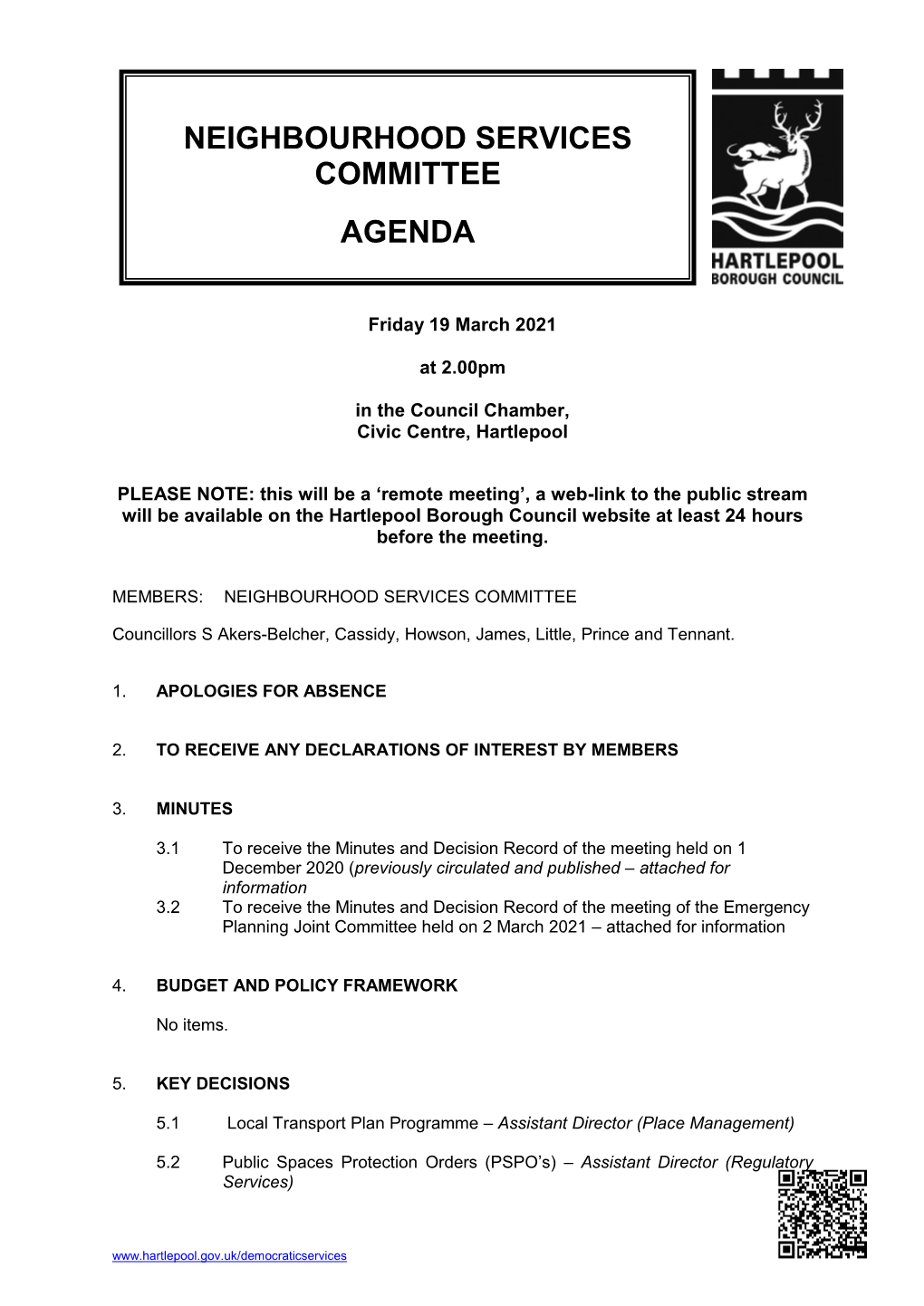 Neighbourhood Services Committee Agenda