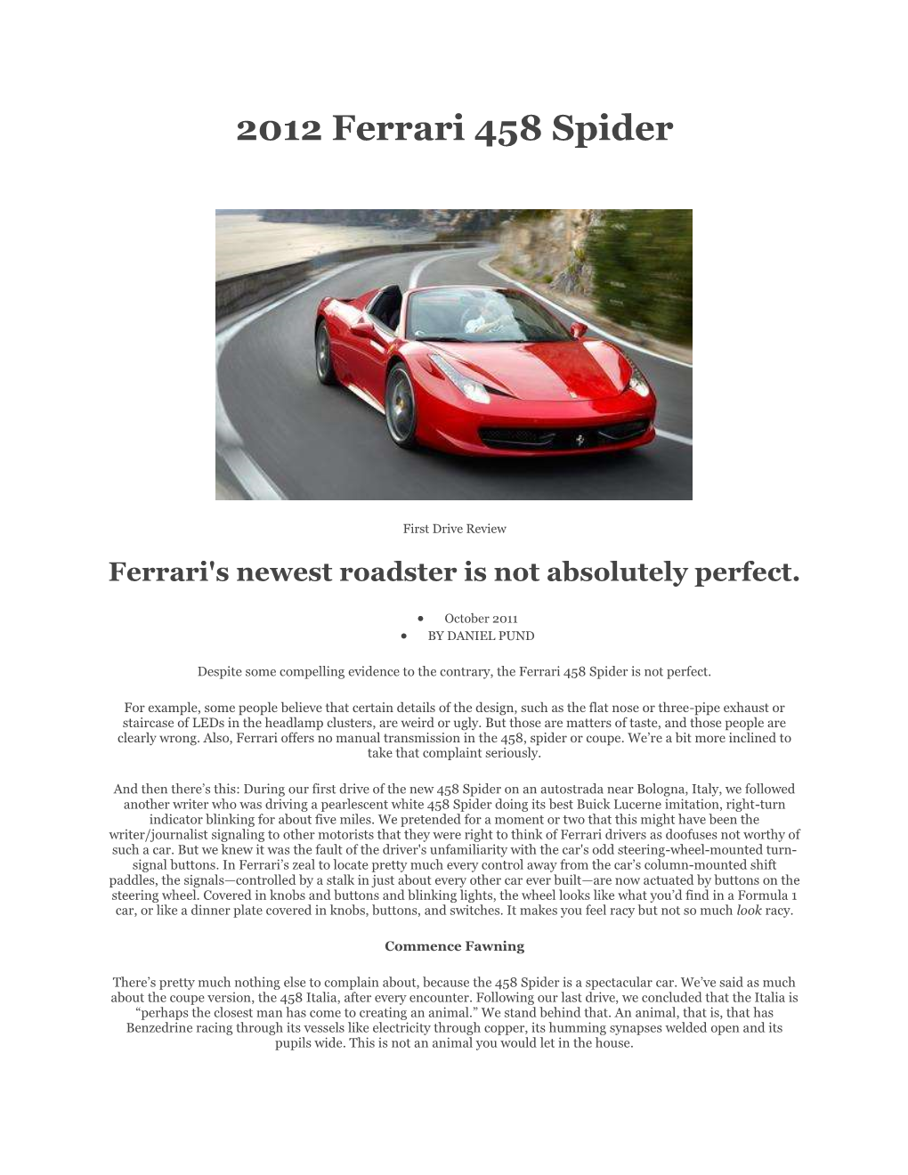 2012 Ferrari 458 Spider