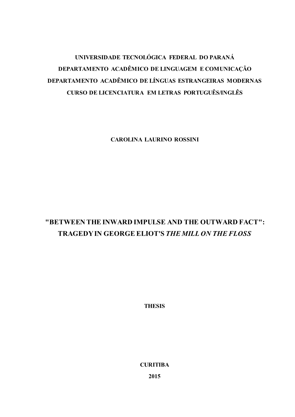 Tragedy in George Eliot's the Mill on the Floss