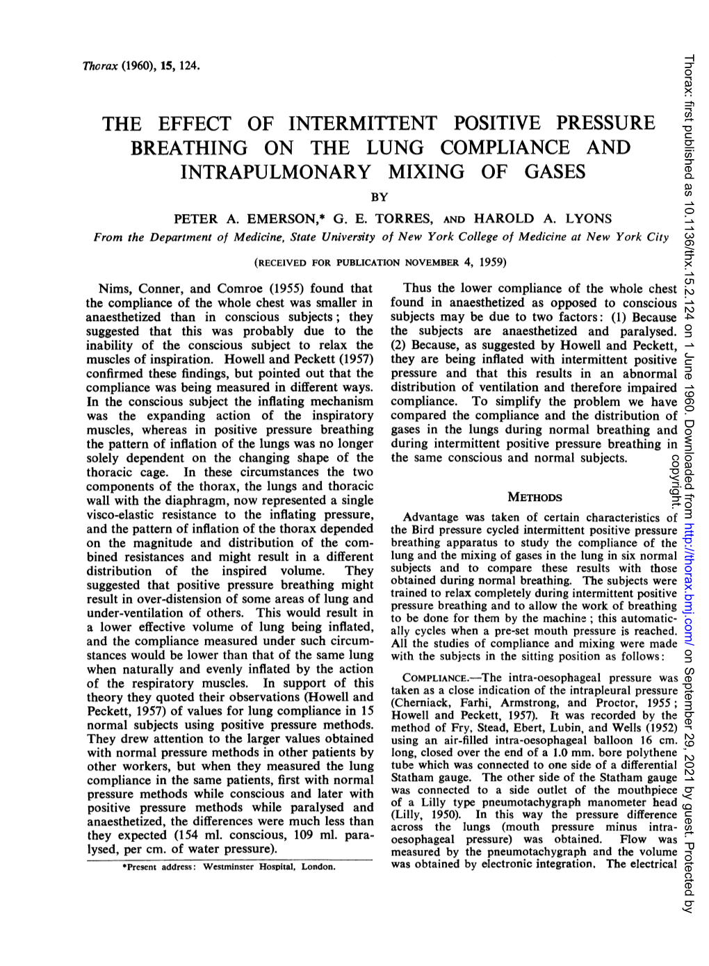 Breathing on the Lung Compliance and Intrapulmonary Mixing of Gases by Peter A