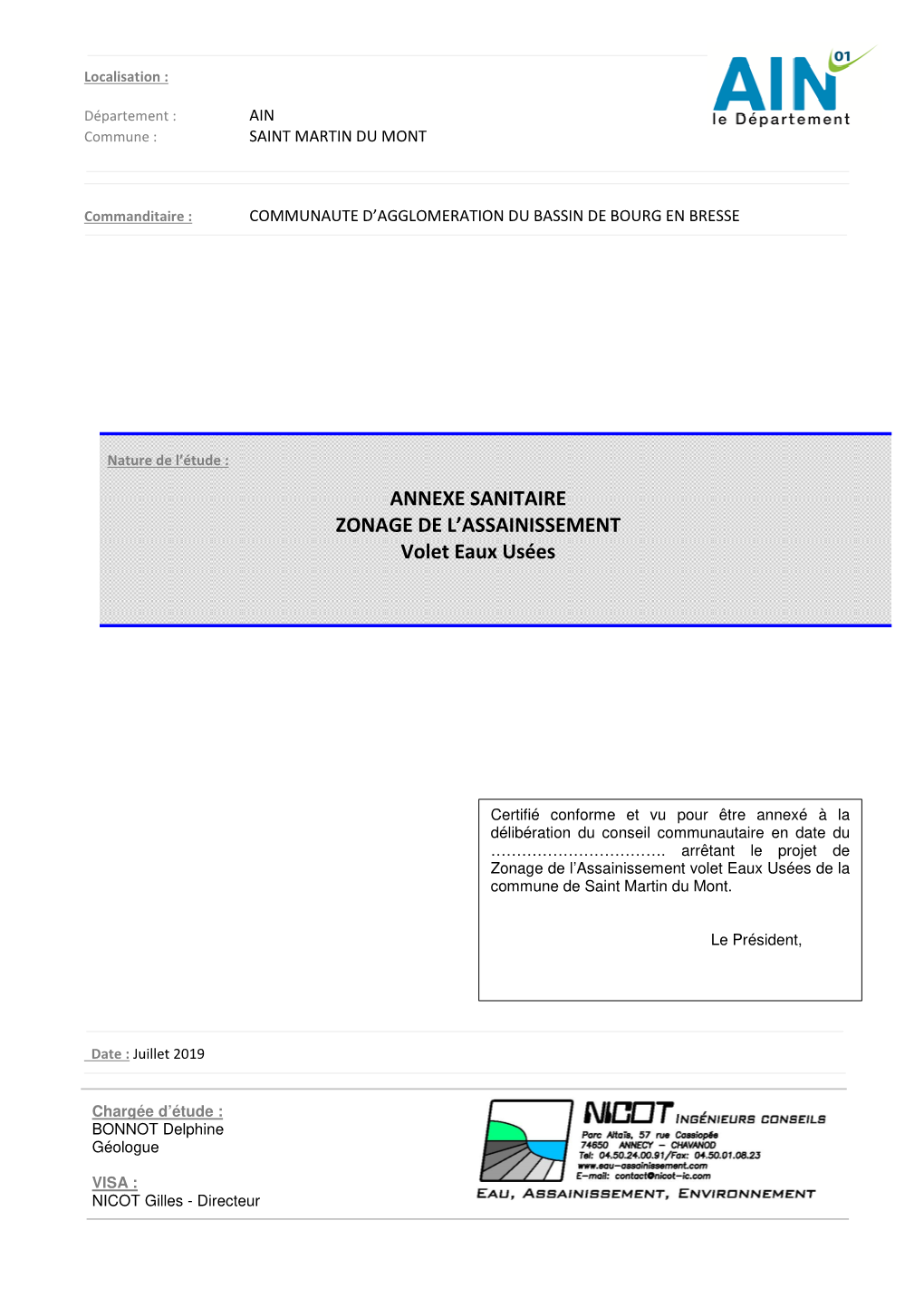 ANNEXE SANITAIRE ZONAGE DE L'assainissement Volet Eaux Usées