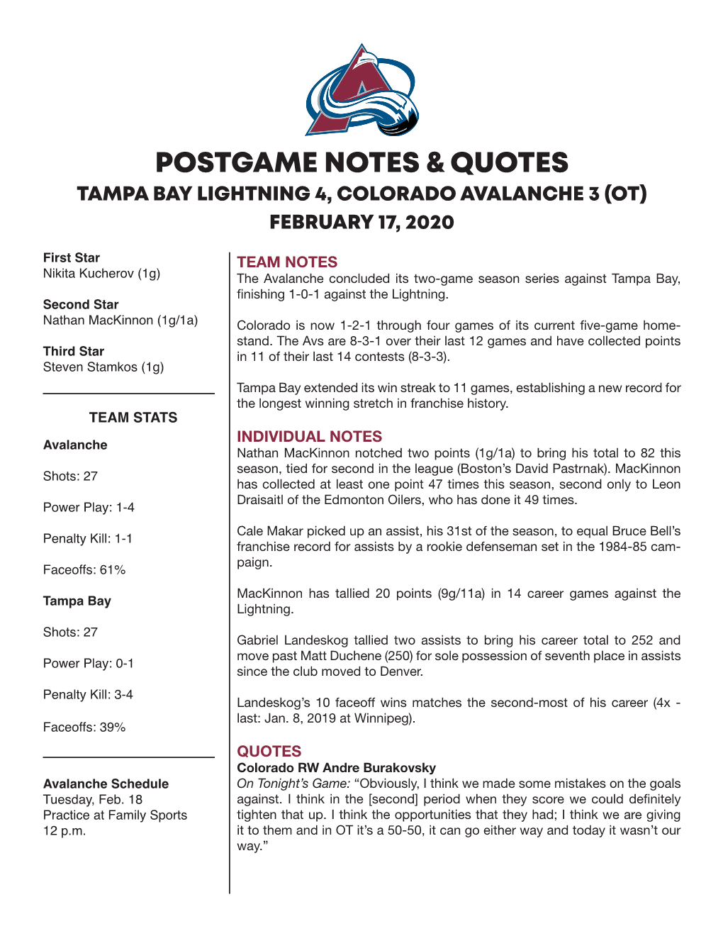 Postgame Notes & Quotes