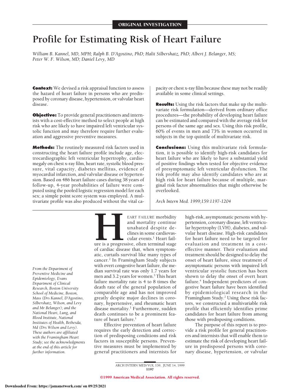 Profile for Estimating Risk of Heart Failure