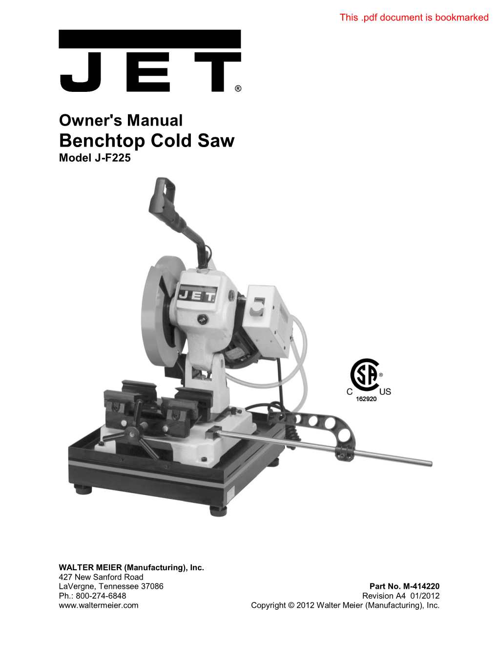 Benchtop Cold Saw Model J-F225