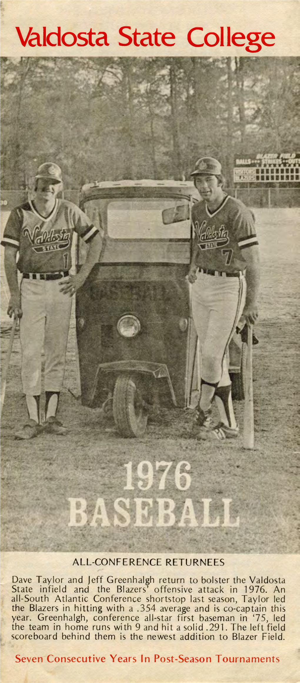 Valdosta State College 1976 Baseball Roster