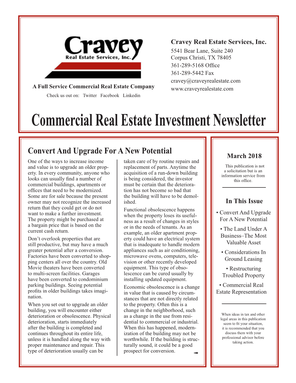 Commercial Real Estate Investment Newsletter