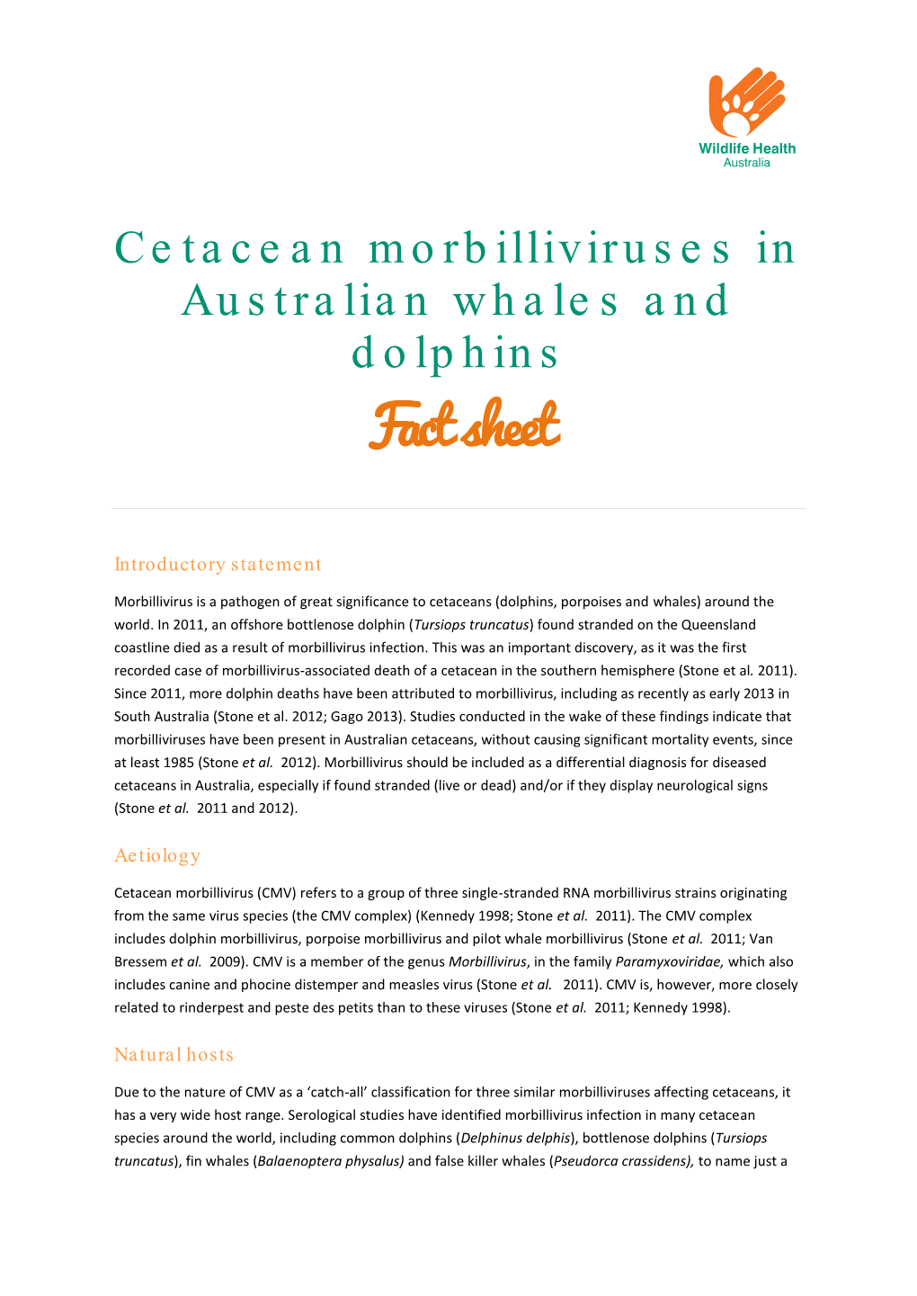 Cetacean Morbilliviruses in Australian Whales and Dolphins Jun 2013