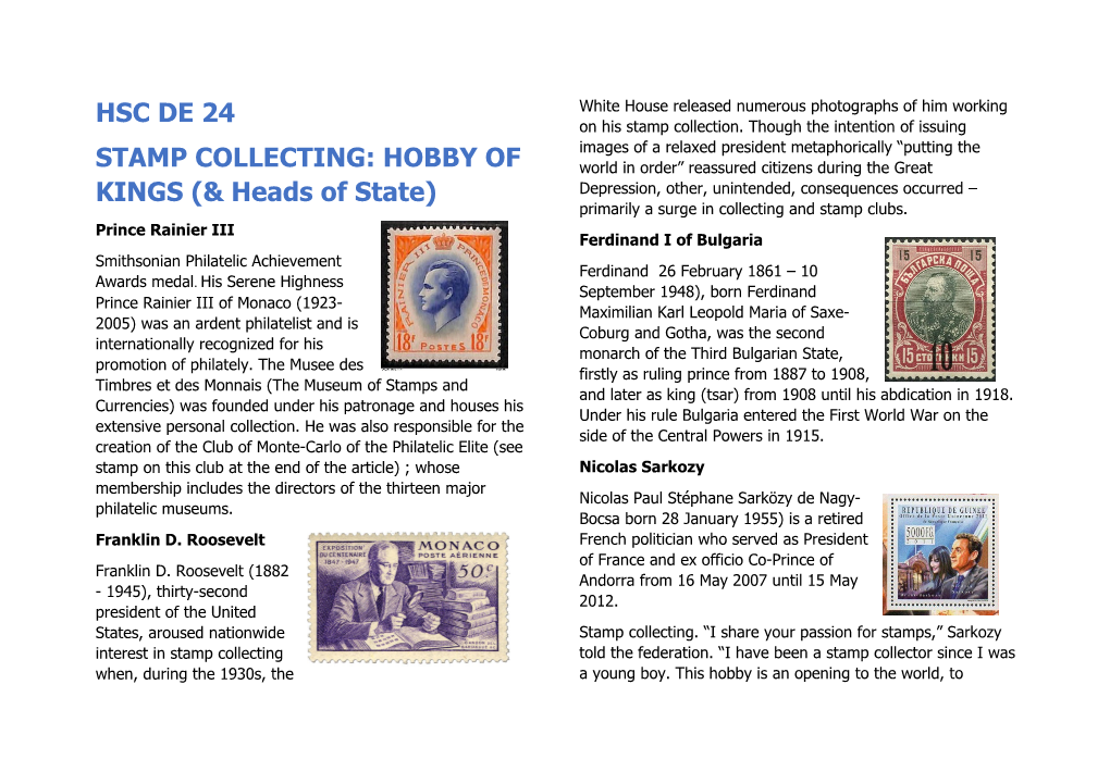 Hsc De 24 Stamp Collecting