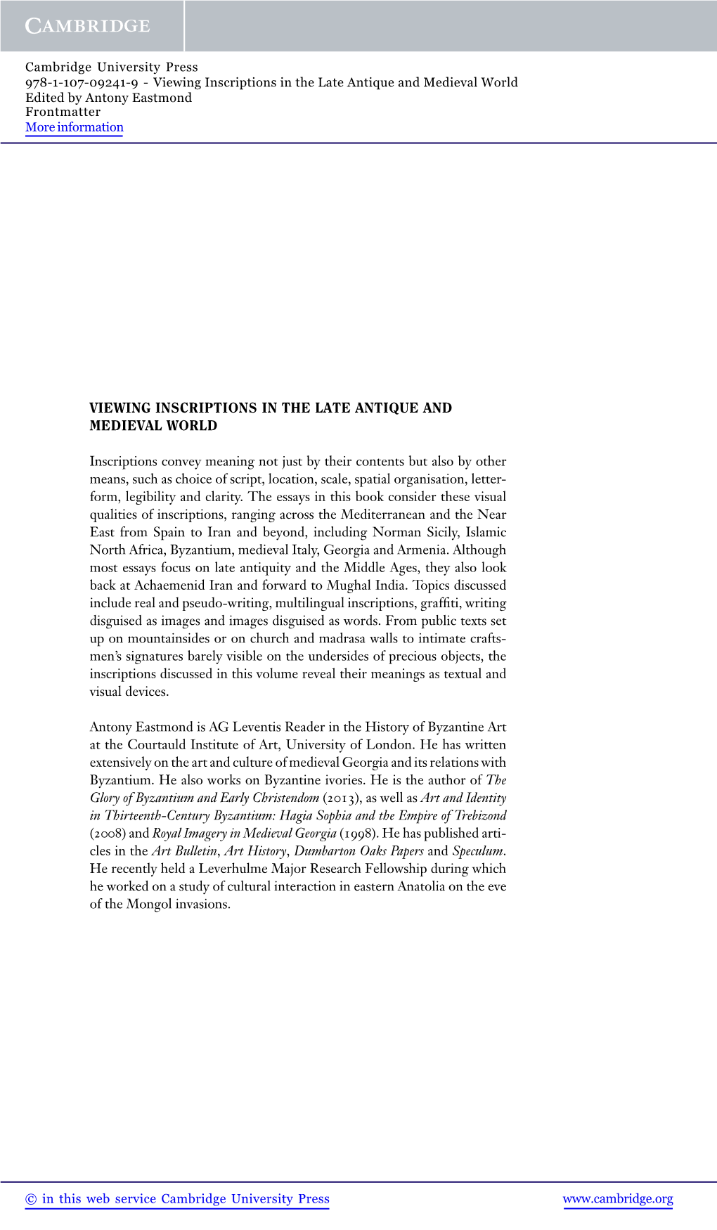 Viewing Inscriptions in the Late Antique and Medieval World Edited by Antony Eastmond Frontmatter More Information