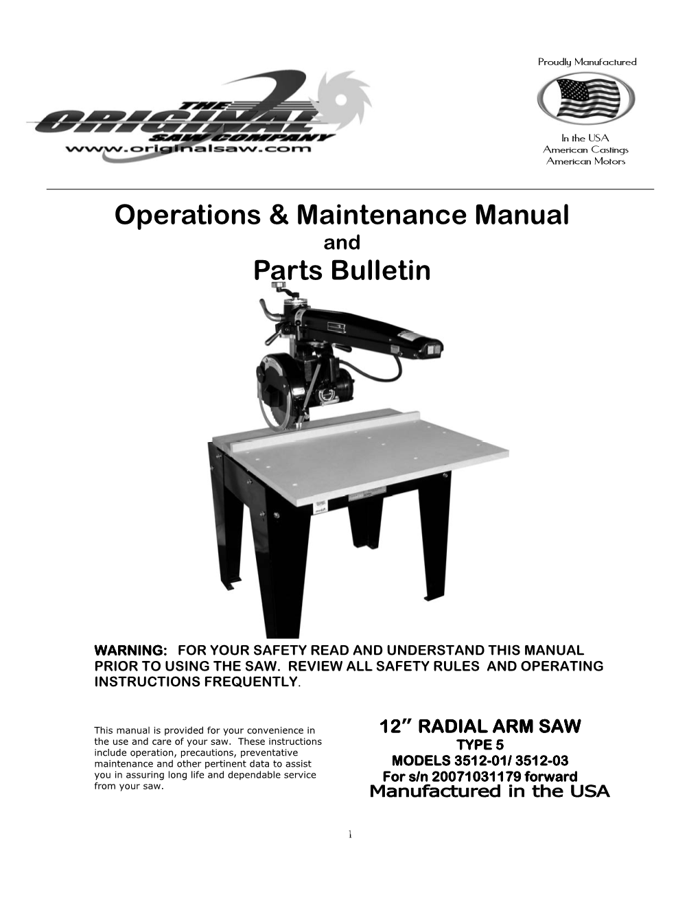 Operations & Maintenance Manual Parts Bulletin