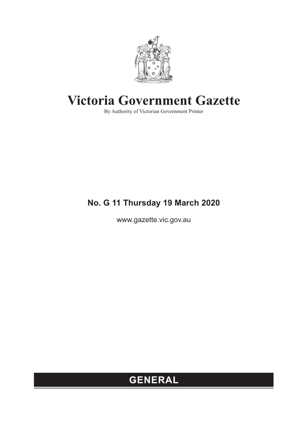 Victoria Government Gazette by Authority of Victorian Government Printer